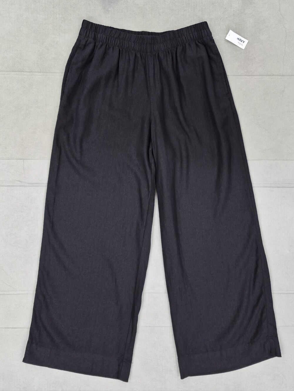 Old Navy Super Wide Leg Linen blend pants women's medium black high rise pull on